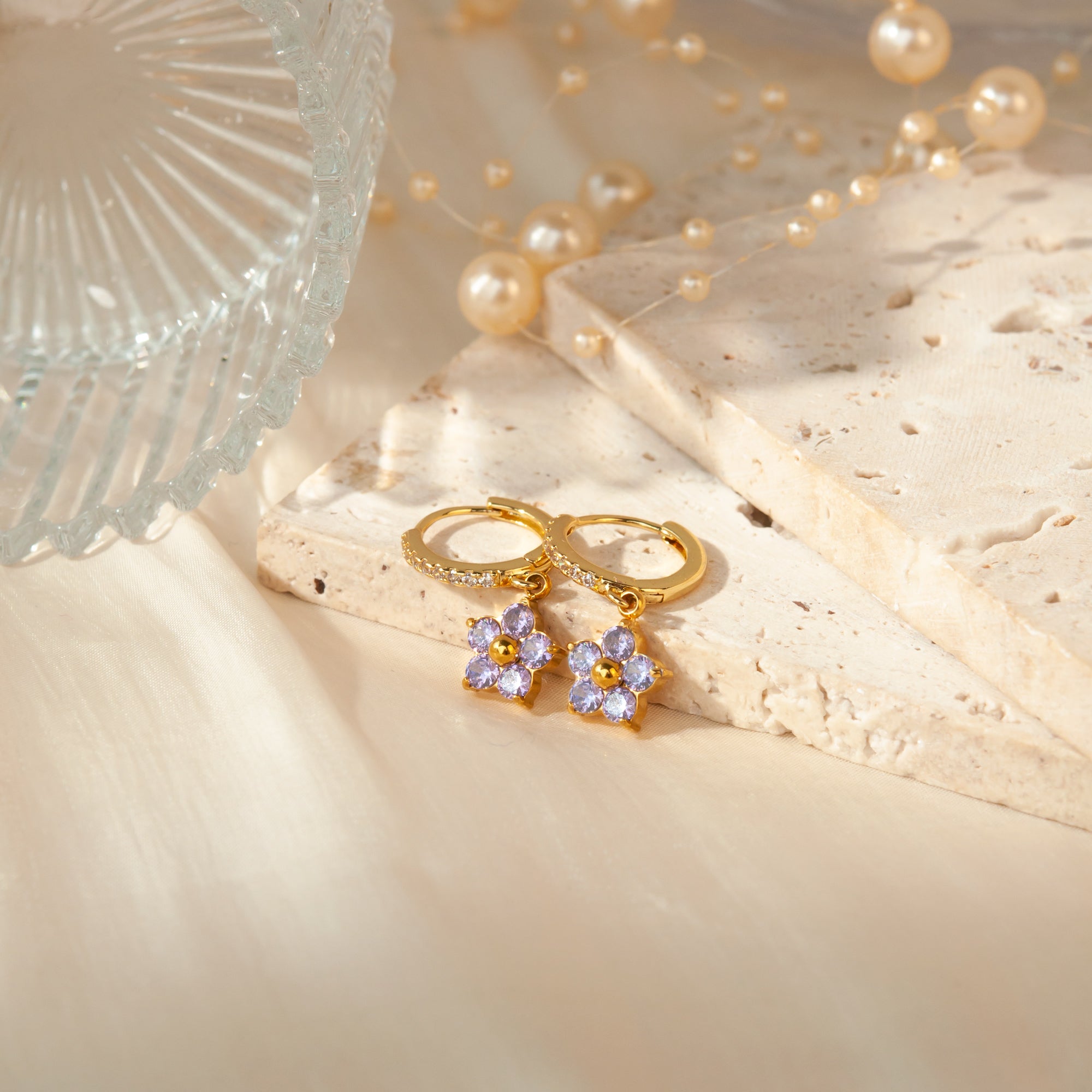 Plum Blossom Birthstone Hoop Earrings