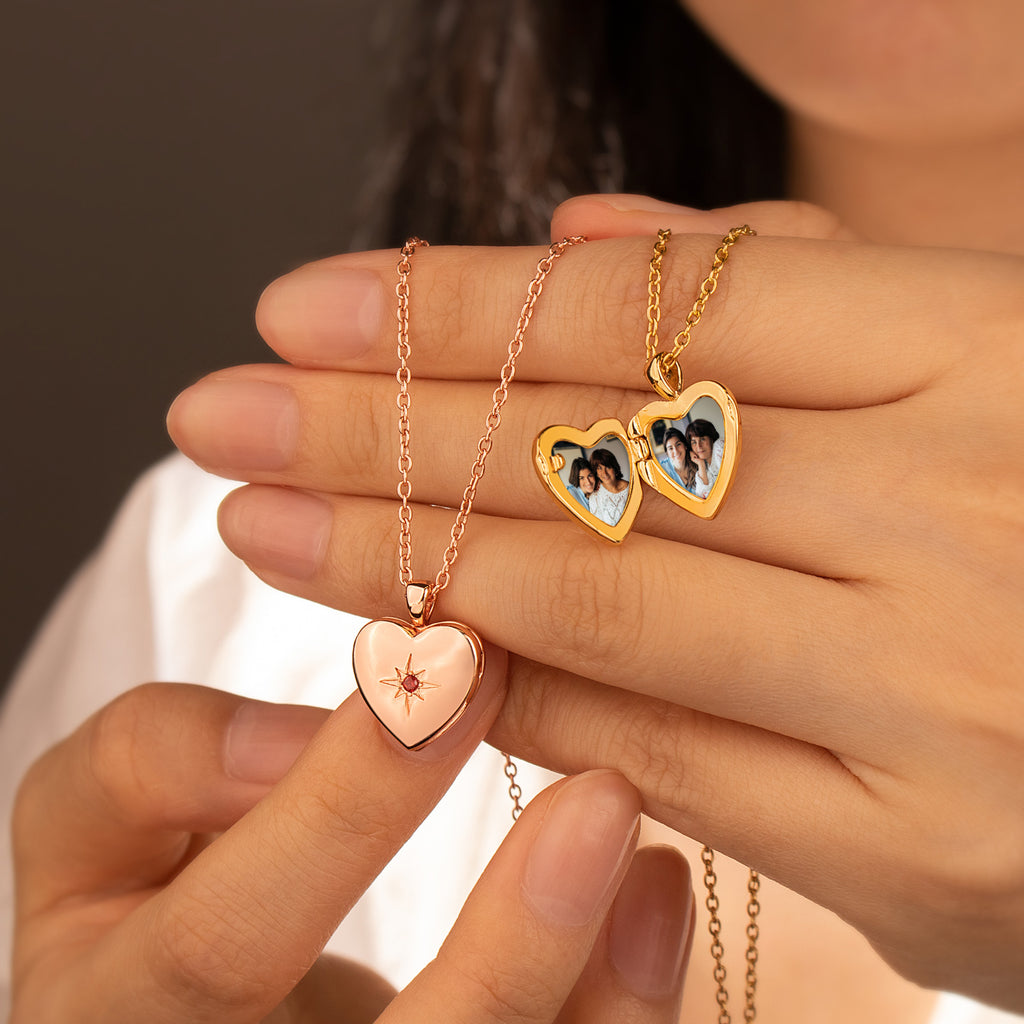 Heart Birthstone Photo Locket Necklace