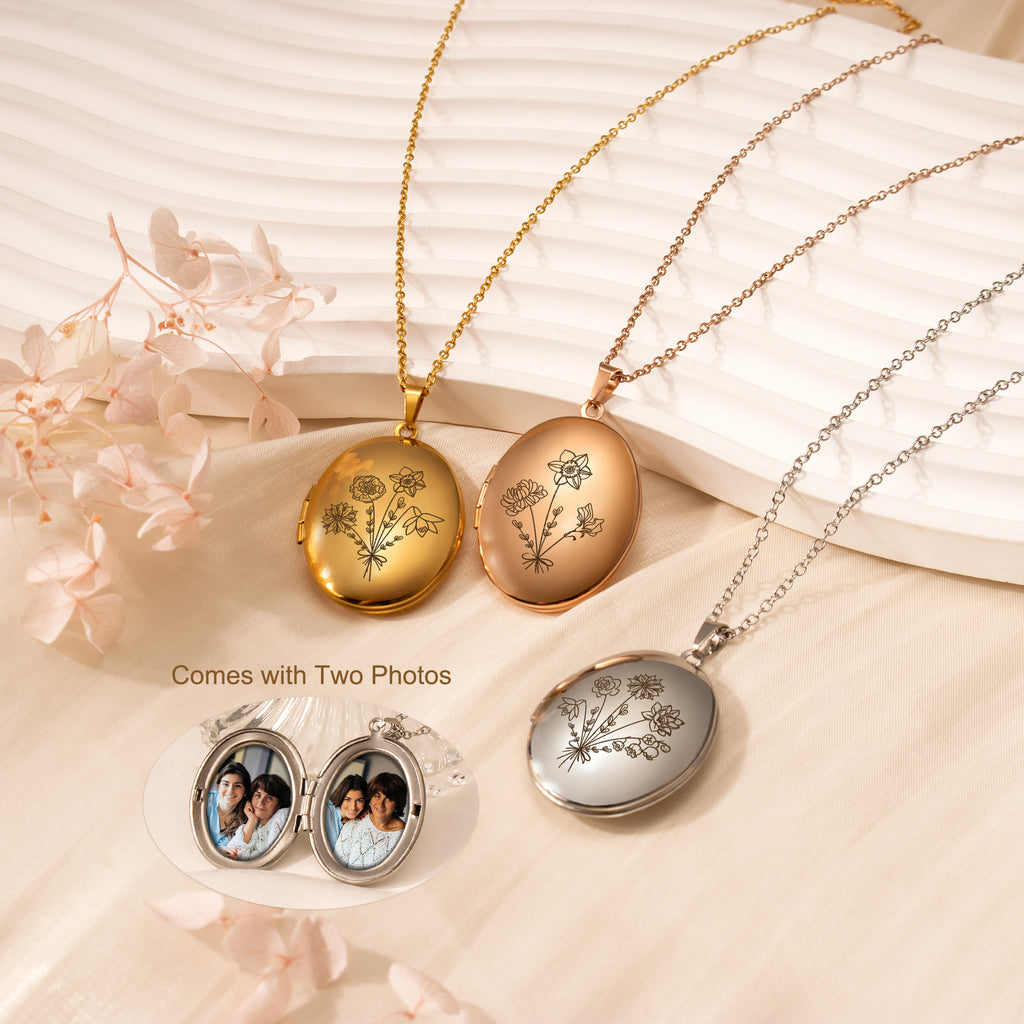 Oval Build Your Own Bouquet Photo Locket Necklace