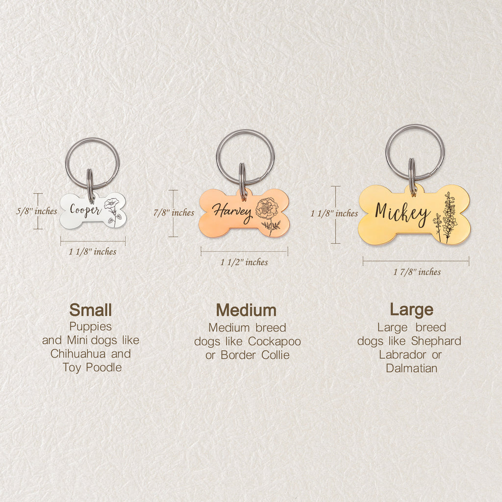 Birth Flower Dog Bone Pet Tag