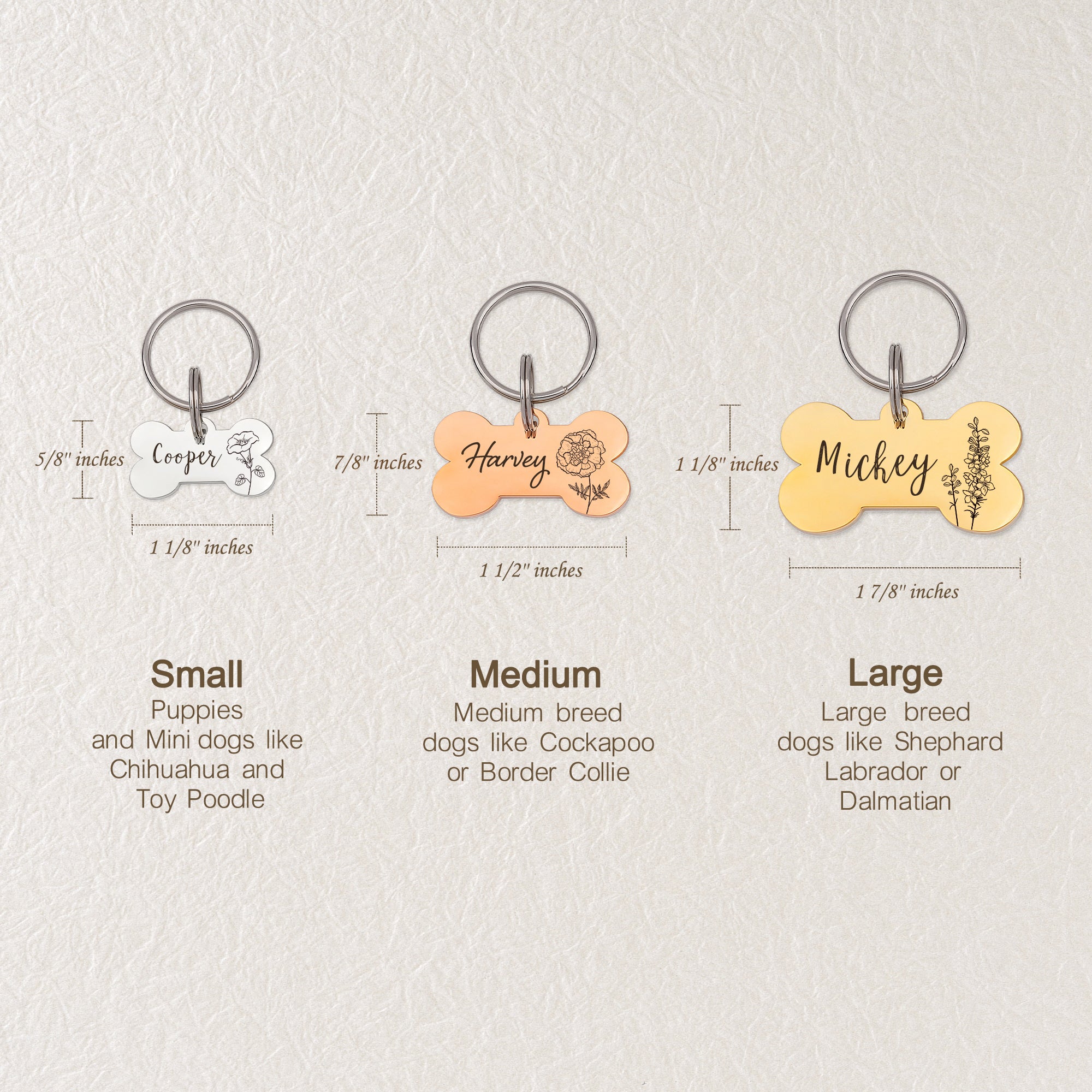 Birth Flower Dog Bone Pet Tag