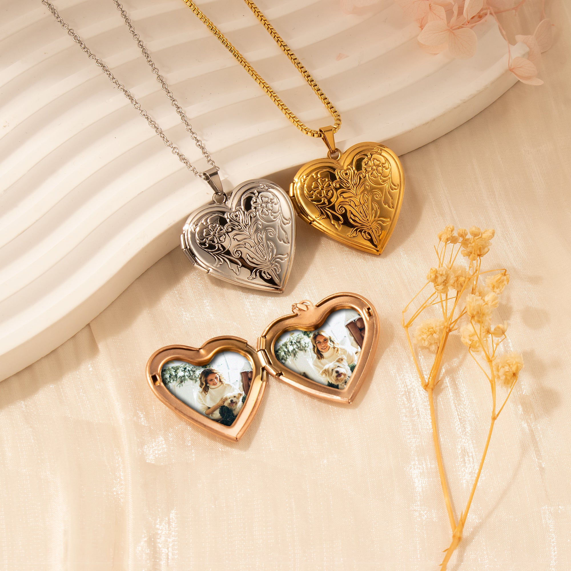 Symmetrical Floral Pet Memorial Photo Heart Locket
