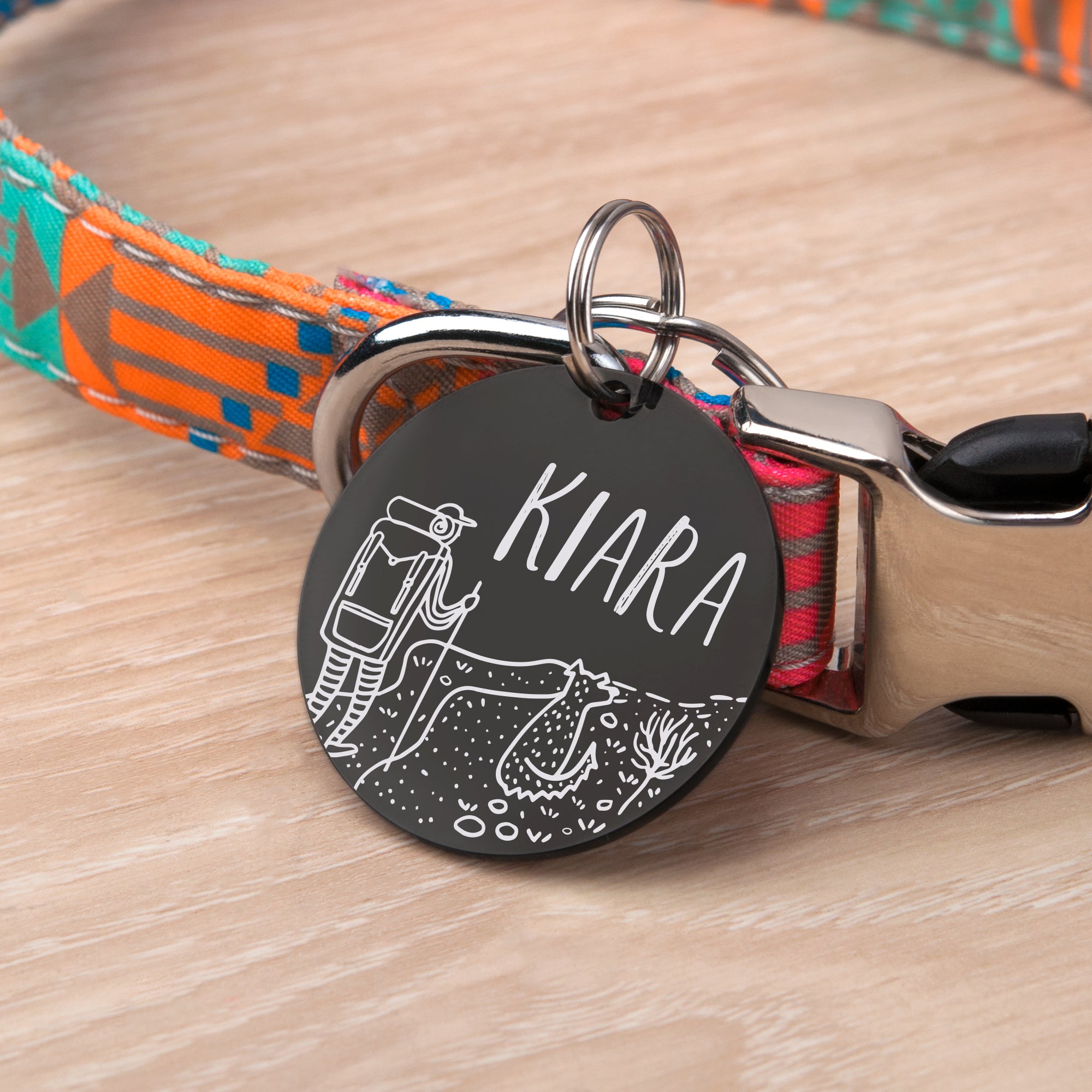 Hiking with Dog Round  Pet ID Tag