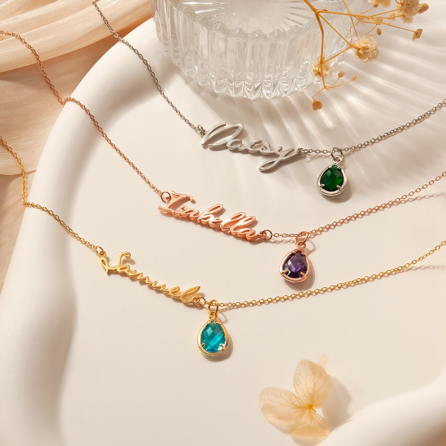 Personalized Name Necklace with Birthstone Charm