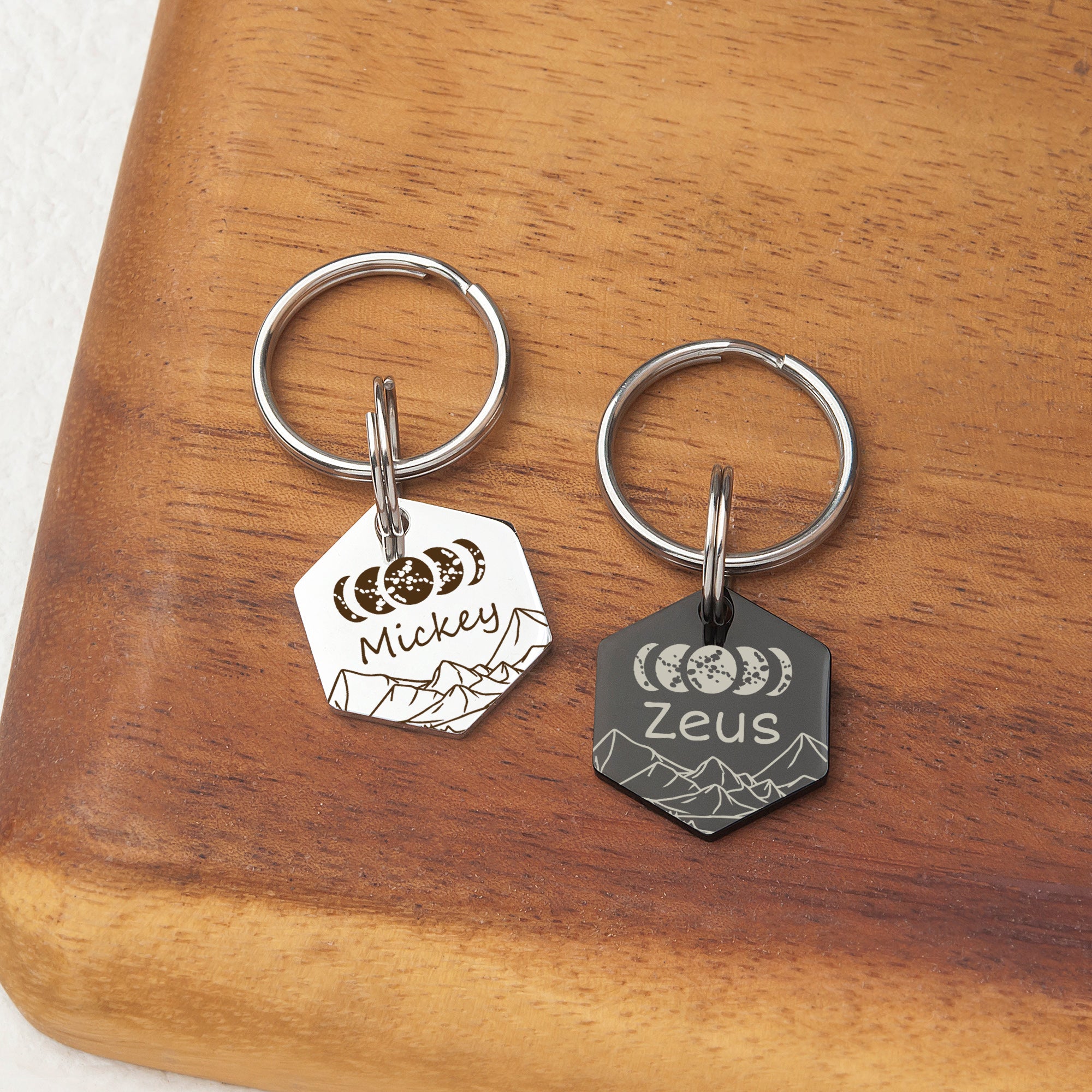 Moon Phases Hexagon Pet Tag
