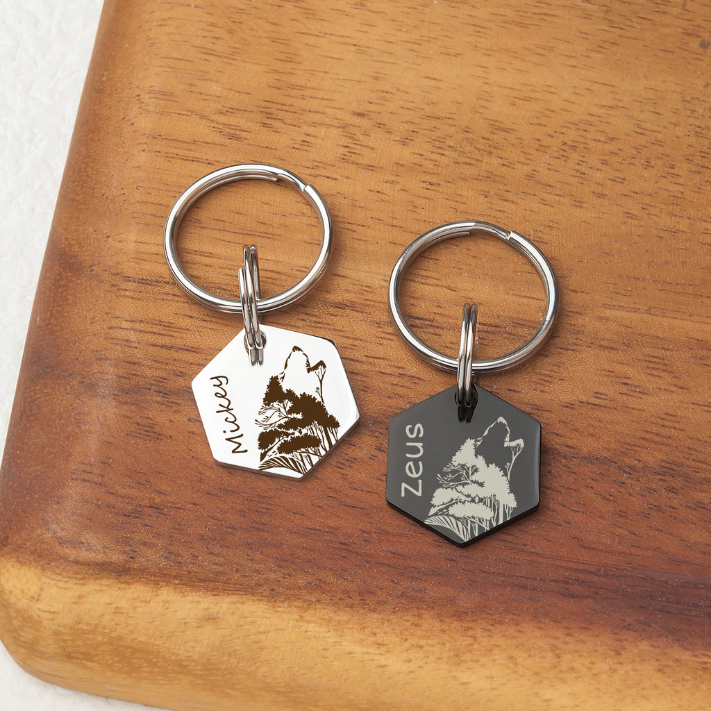 Hexagon Wolf Woods Shaped Pet ID Dog Tag