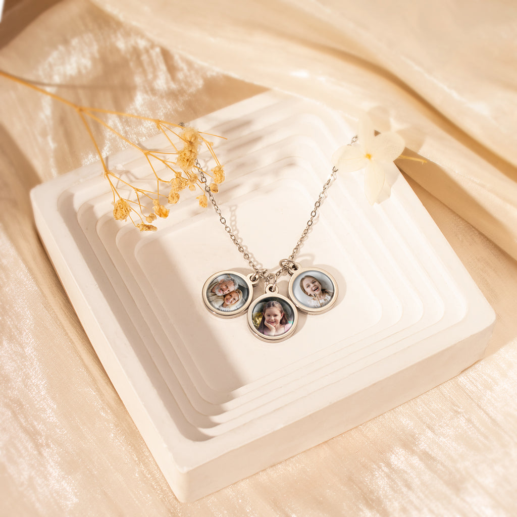 Round Photo Necklace with Glass Dome Cab