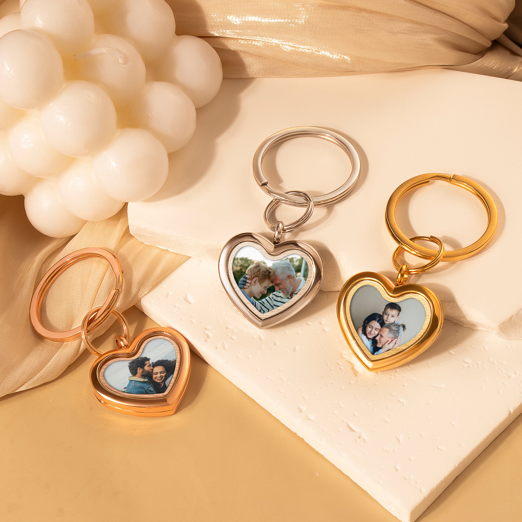 Glass Heart Photo Locket Keychain