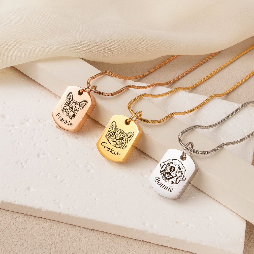 Pet Portrait Memorial Dog Tag Necklace