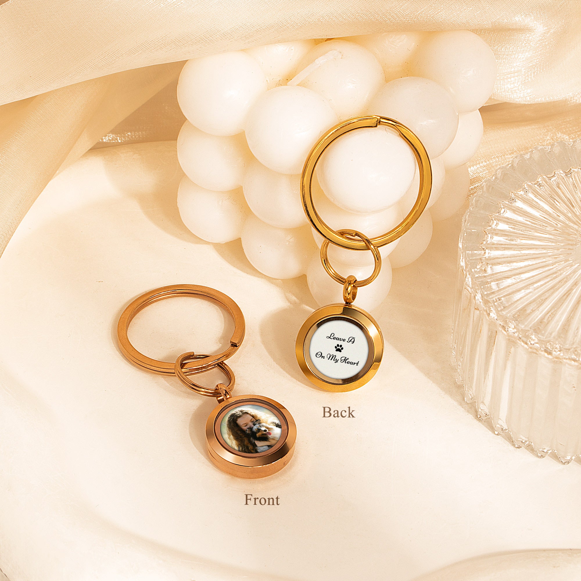 Round Photo Locket Pet Memorial Keychain