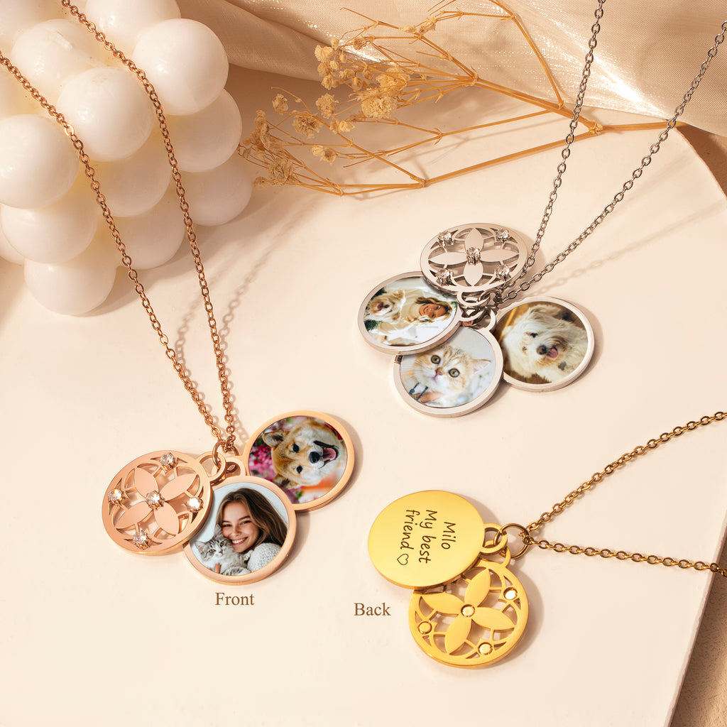 Four Leaf Pet Memorial Photo Necklace