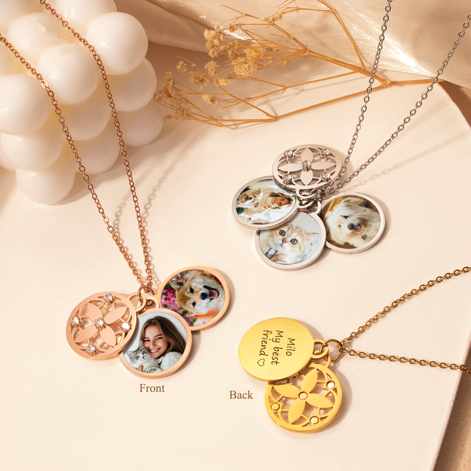 Four Leaf Pet Memorial Photo Necklace
