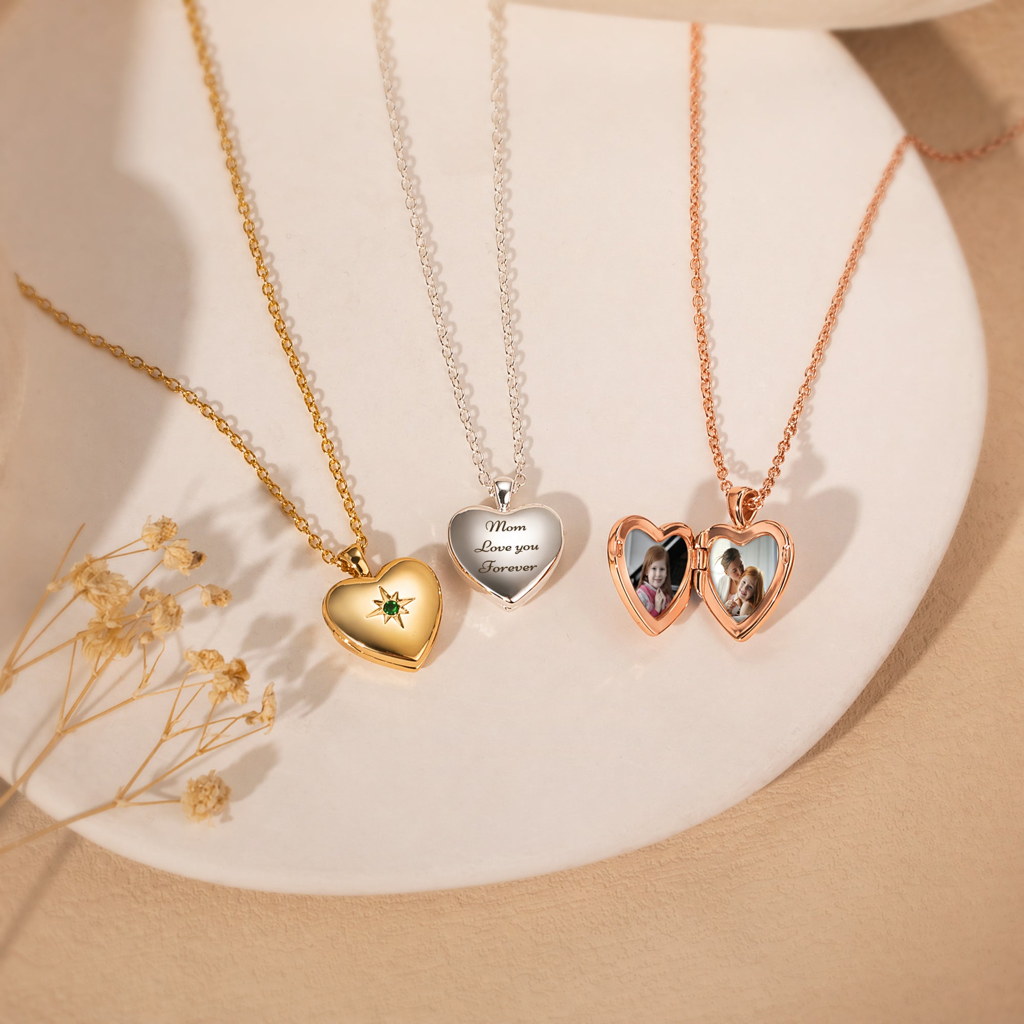 Heart Birthstone Photo Locket Necklace