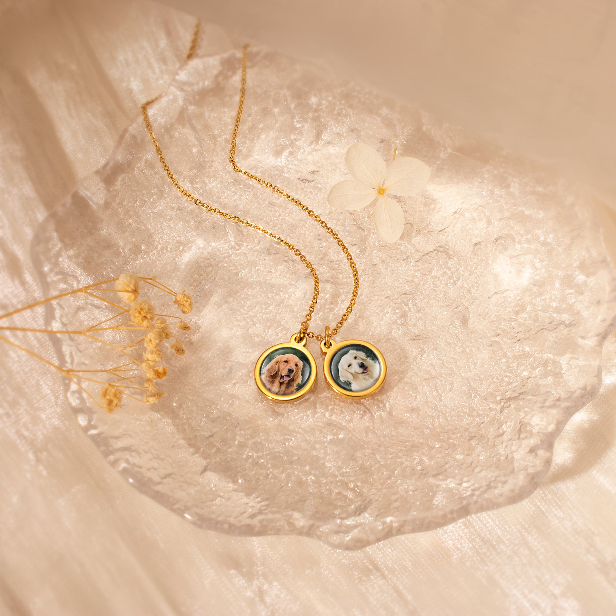 Round Pet Photo Necklace with Glass Dome Cab