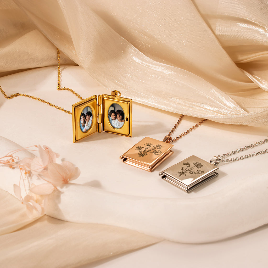 Square Build Your Own Bouquet Photo Locket Necklace
