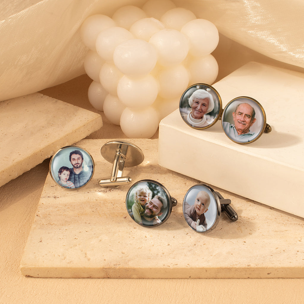Round Photo Cufflinks with Glass Dome Cab