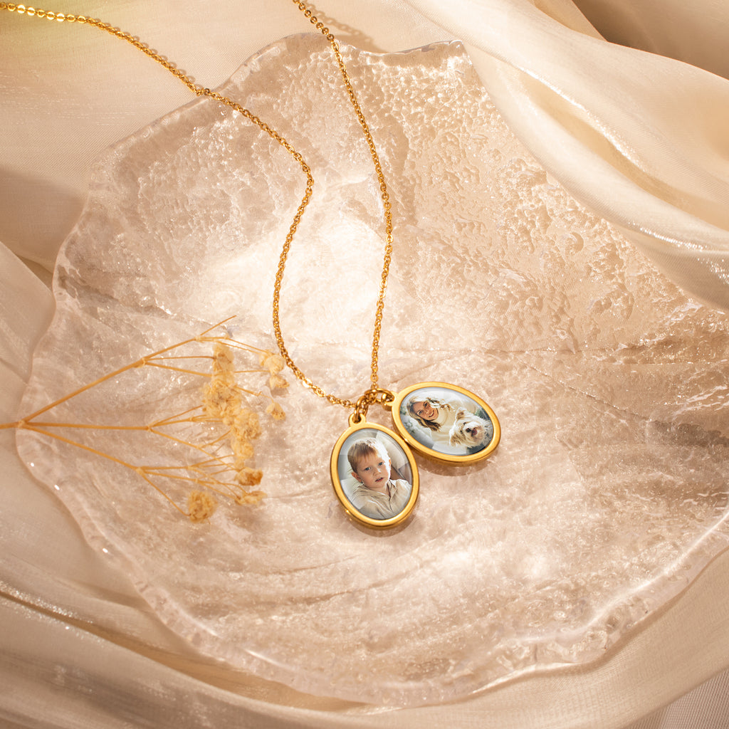 Oval Photo Necklace with Glass Dome Cab