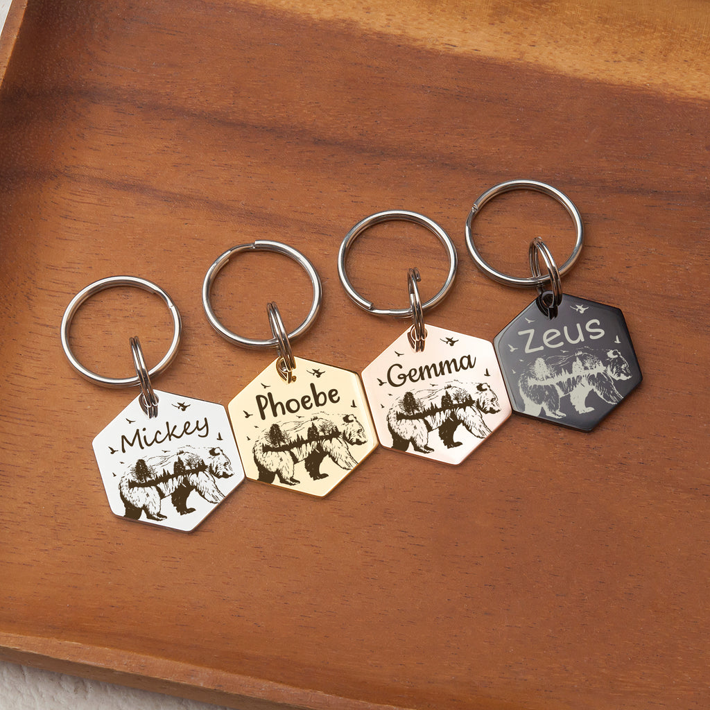 Bear Woods Hexagon Shaped Pet ID Dog Tag