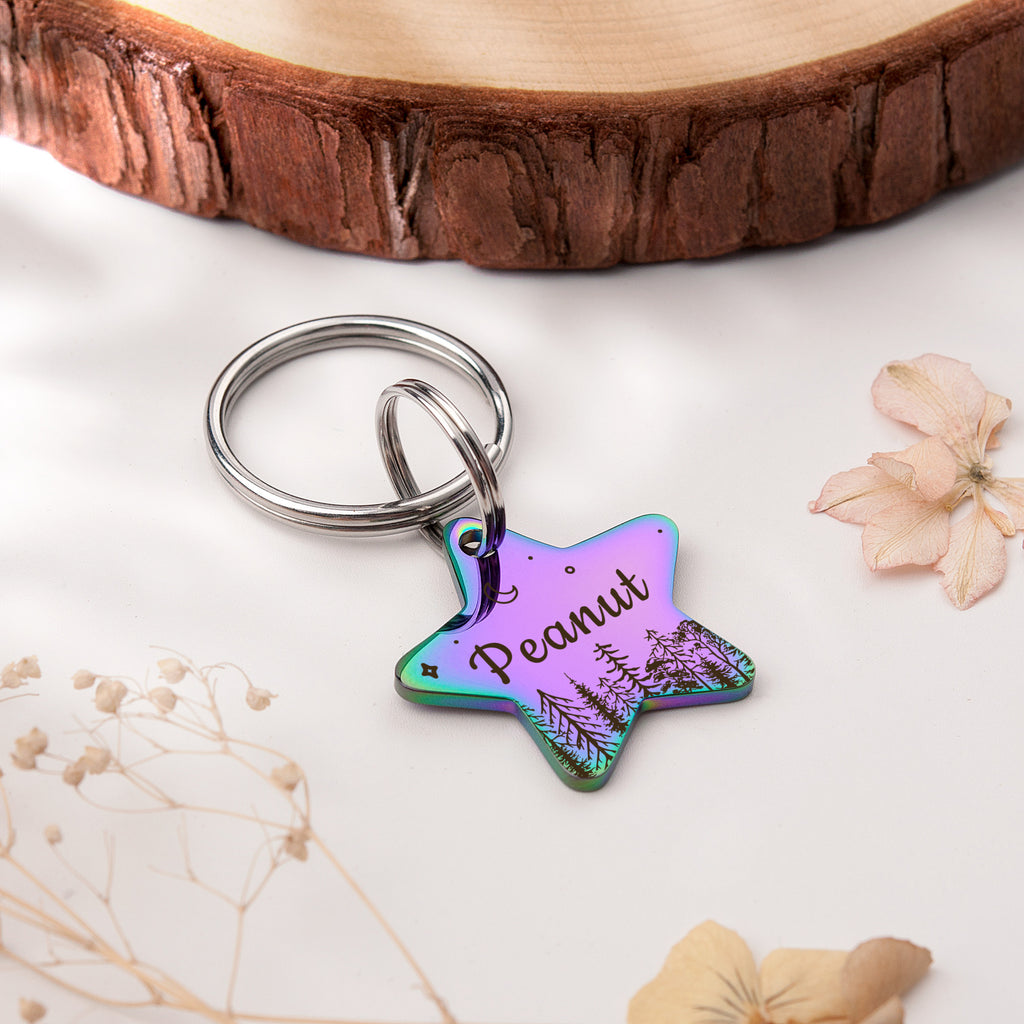 Personalized Forrest Starry Sky Star Shaped Pet ID Dog Tag for Cat or Dog