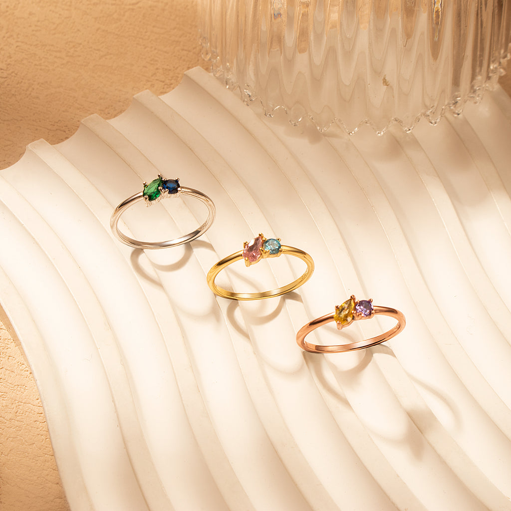 Round & Teardrop Shaped Birthstone Ring