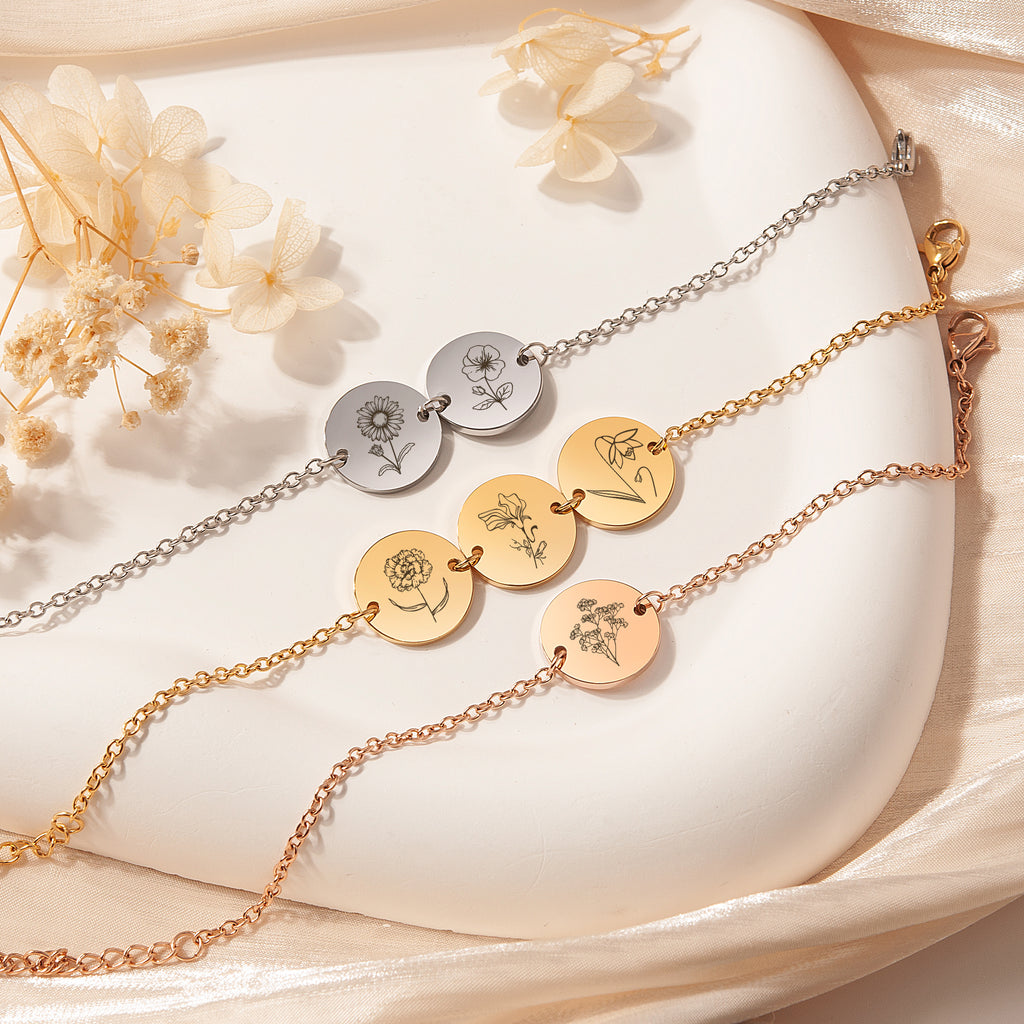 Personalized Flower Charm Bracelet