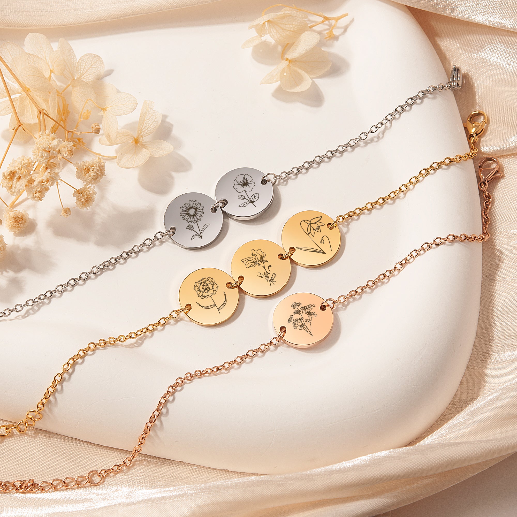 Personalized Flower Charm Bracelet
