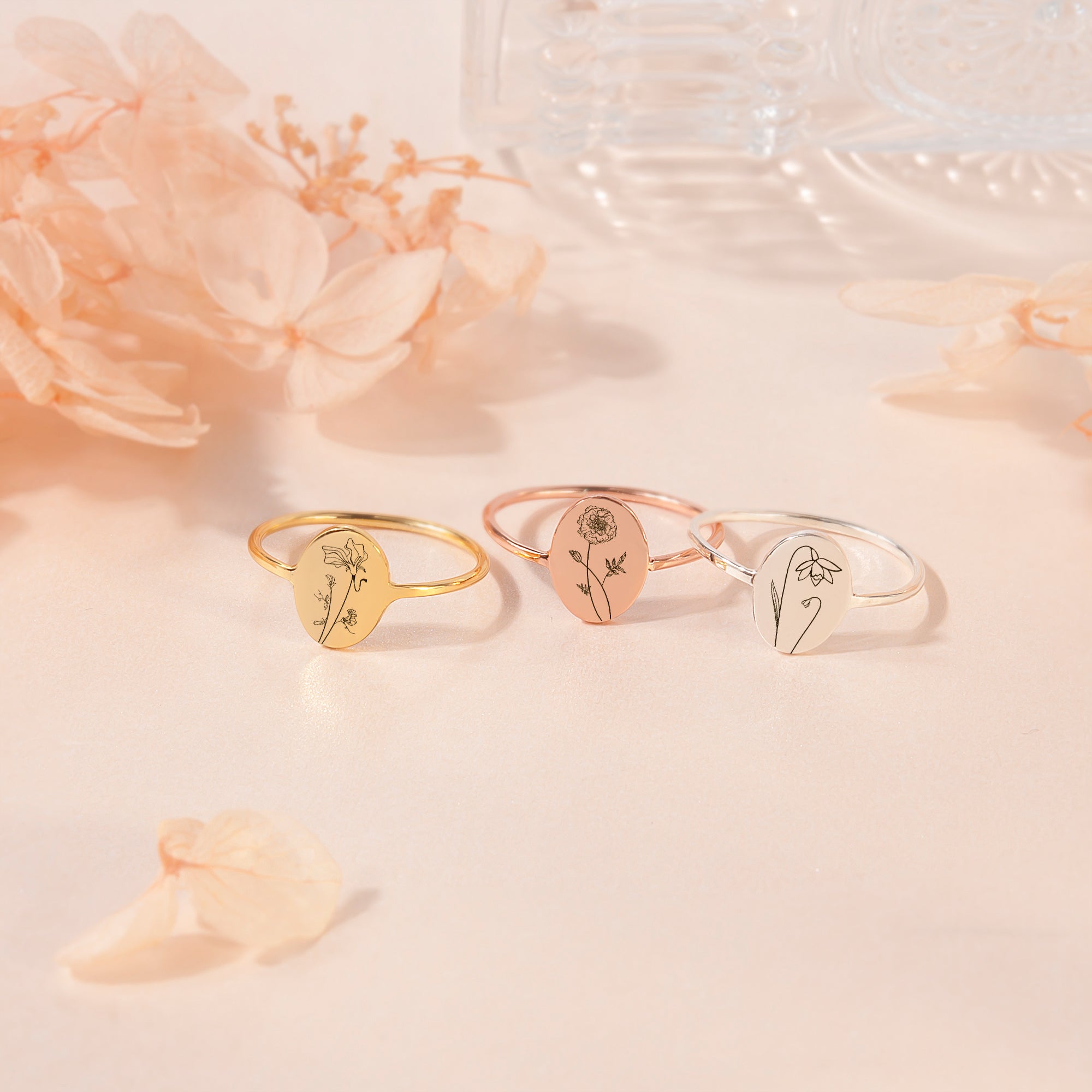 Birth Flower Sterling Silver Ring