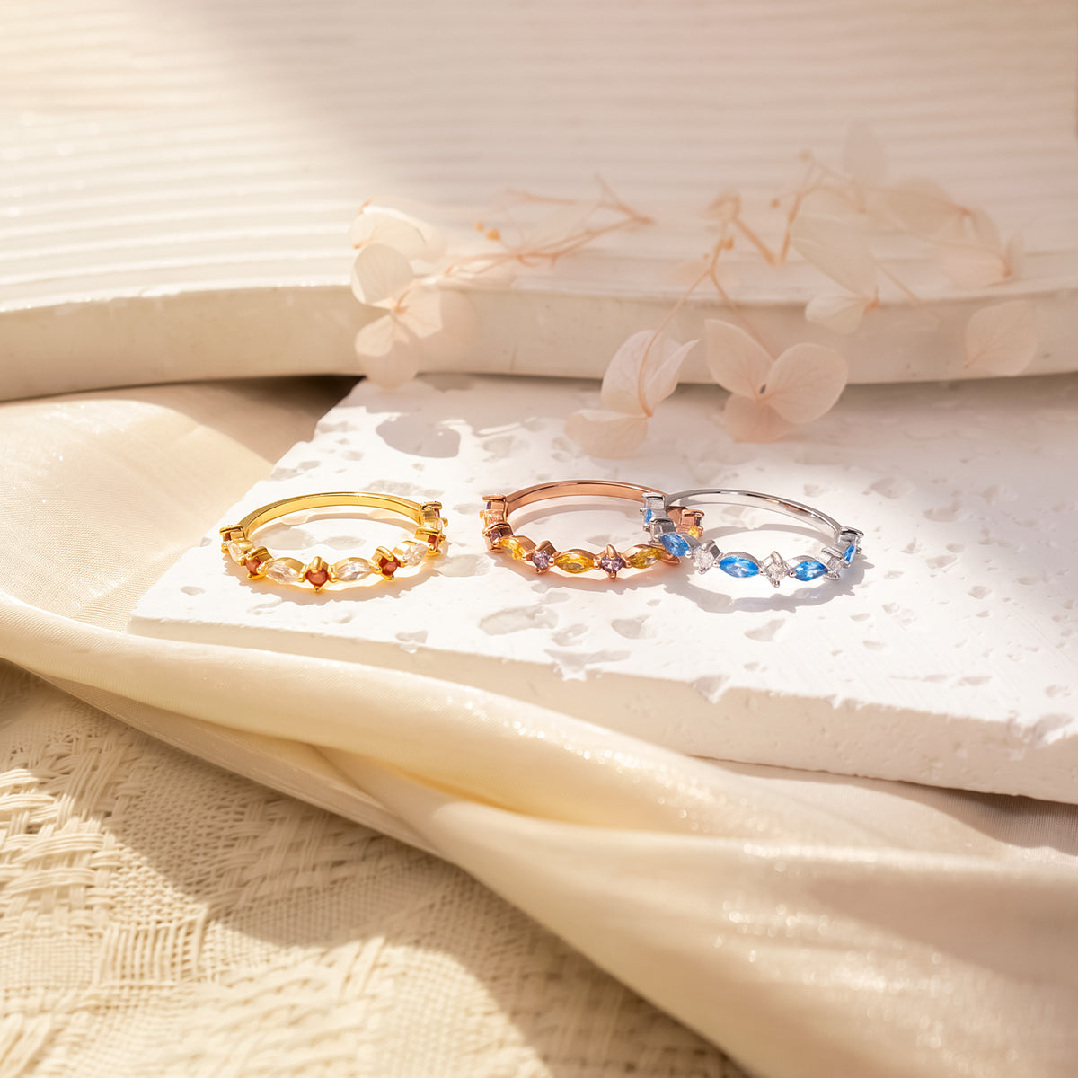 Personalized Marquise and Round Birthstone Ring