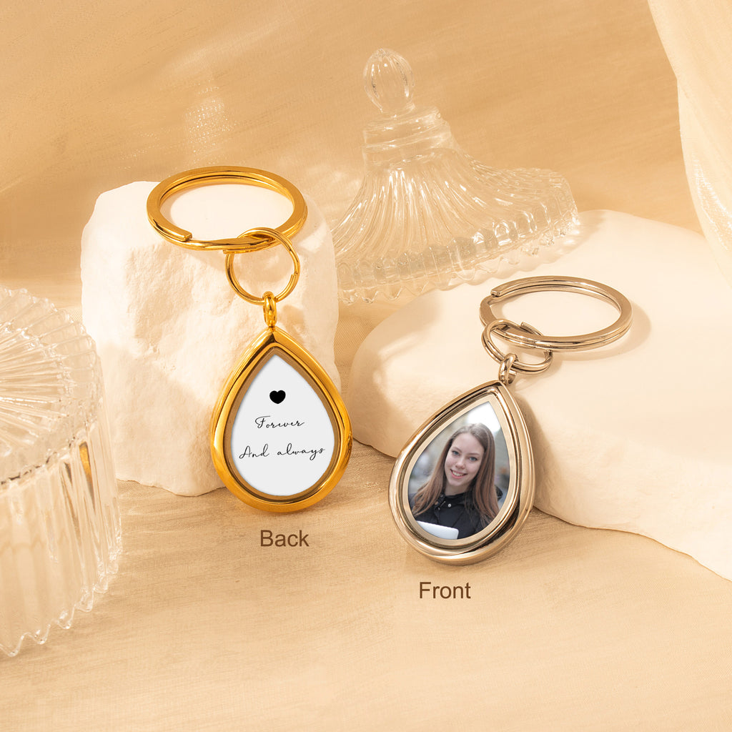 Glass Teardrop Photo Locket Keychain
