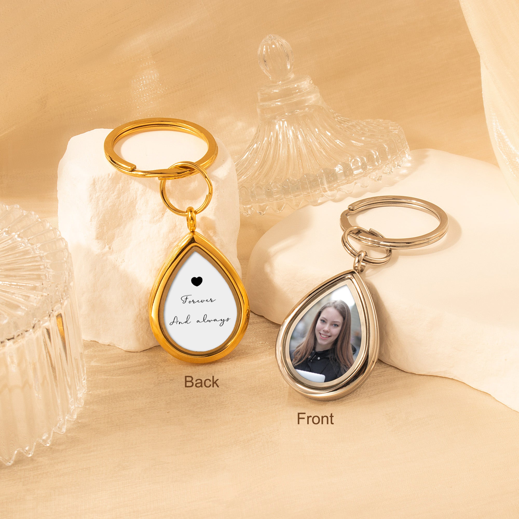 Glass Teardrop Photo Locket Keychain