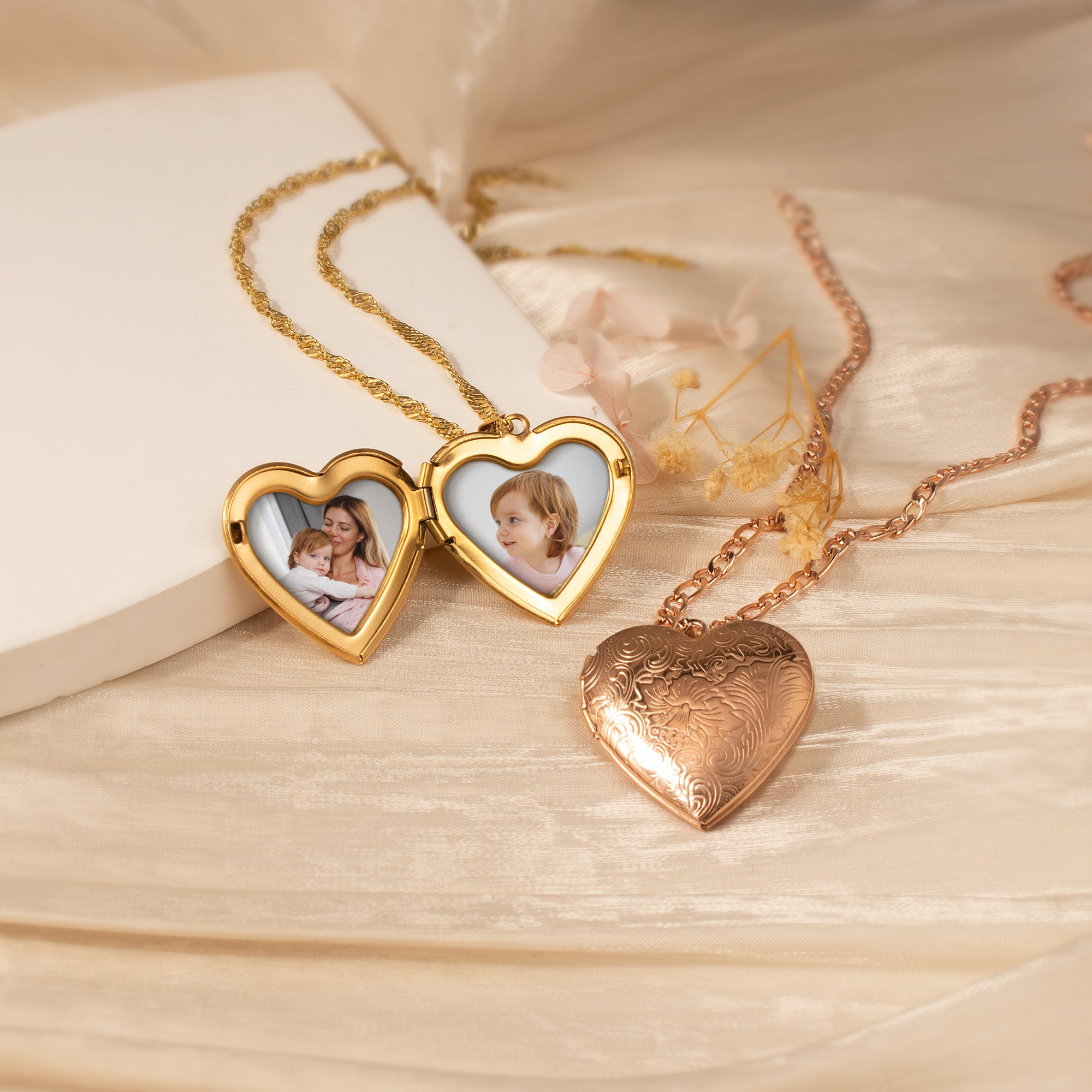 Wave Photo Heart Locket Necklace