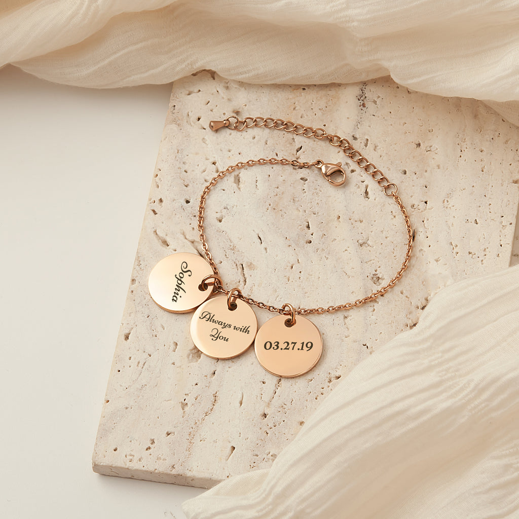 Personalized Round Charm Chain Bracelet