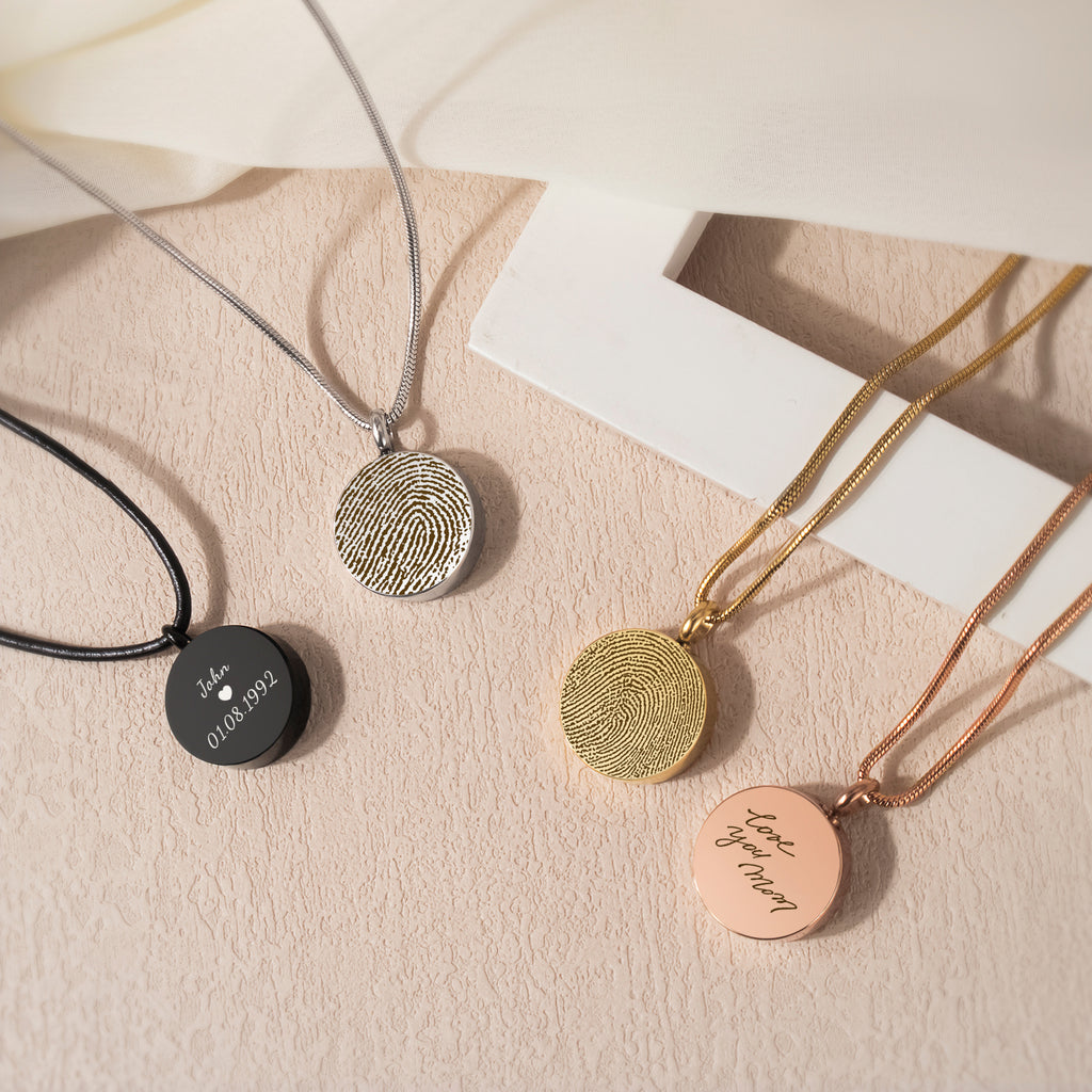 Custom Fingerprint and Handwriting Round Memorial Necklace