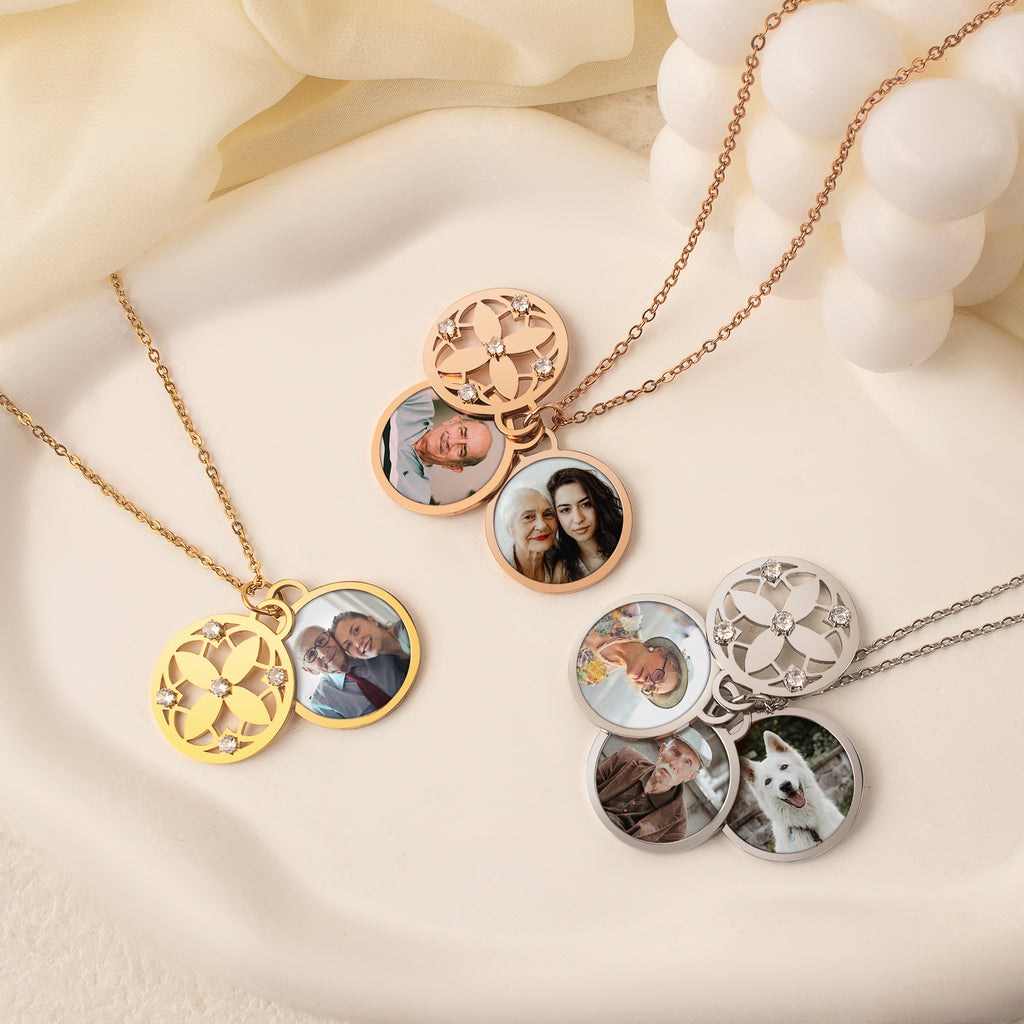 Four Leaf Memorial Photo Necklace