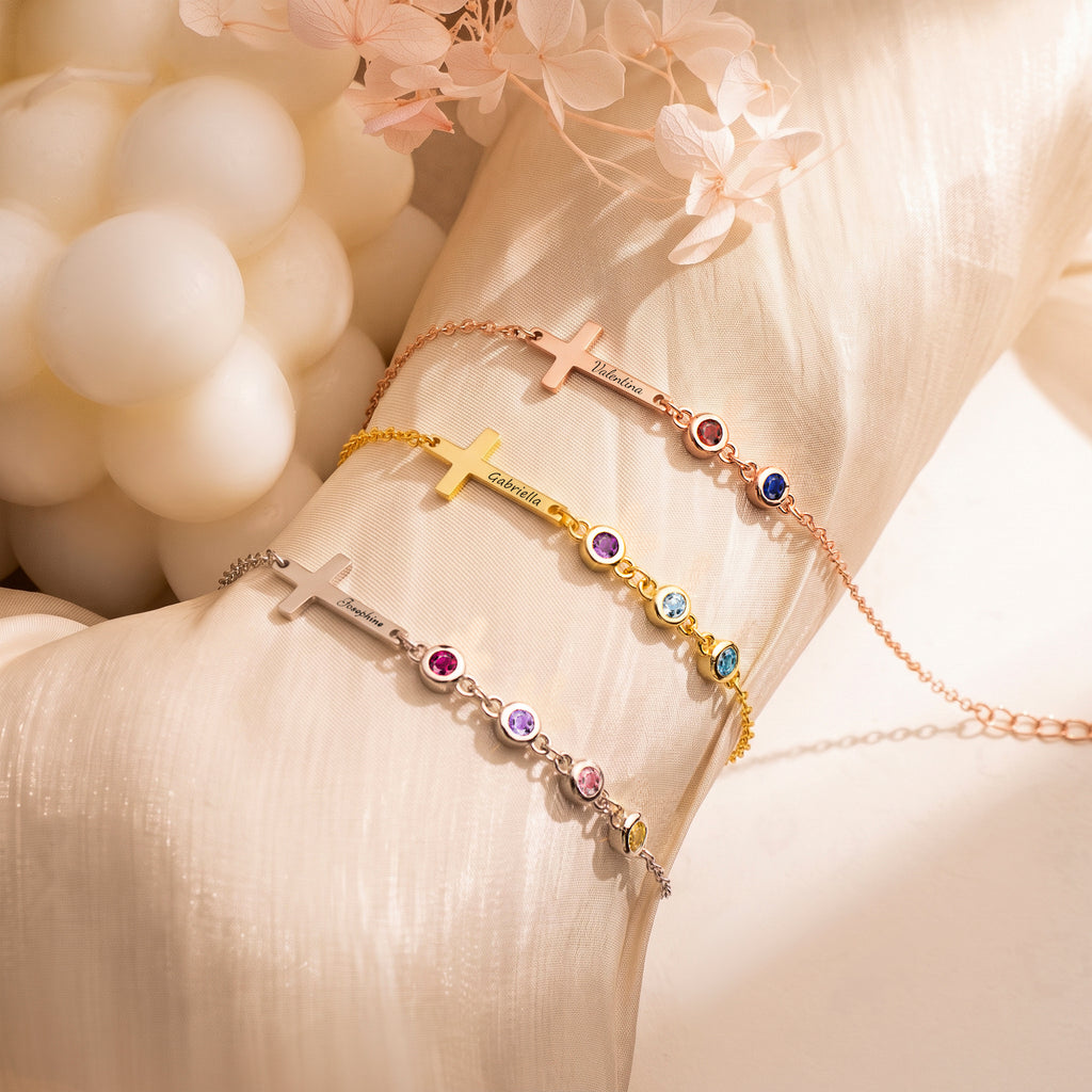 Custom Cross Birthstone Bracelet