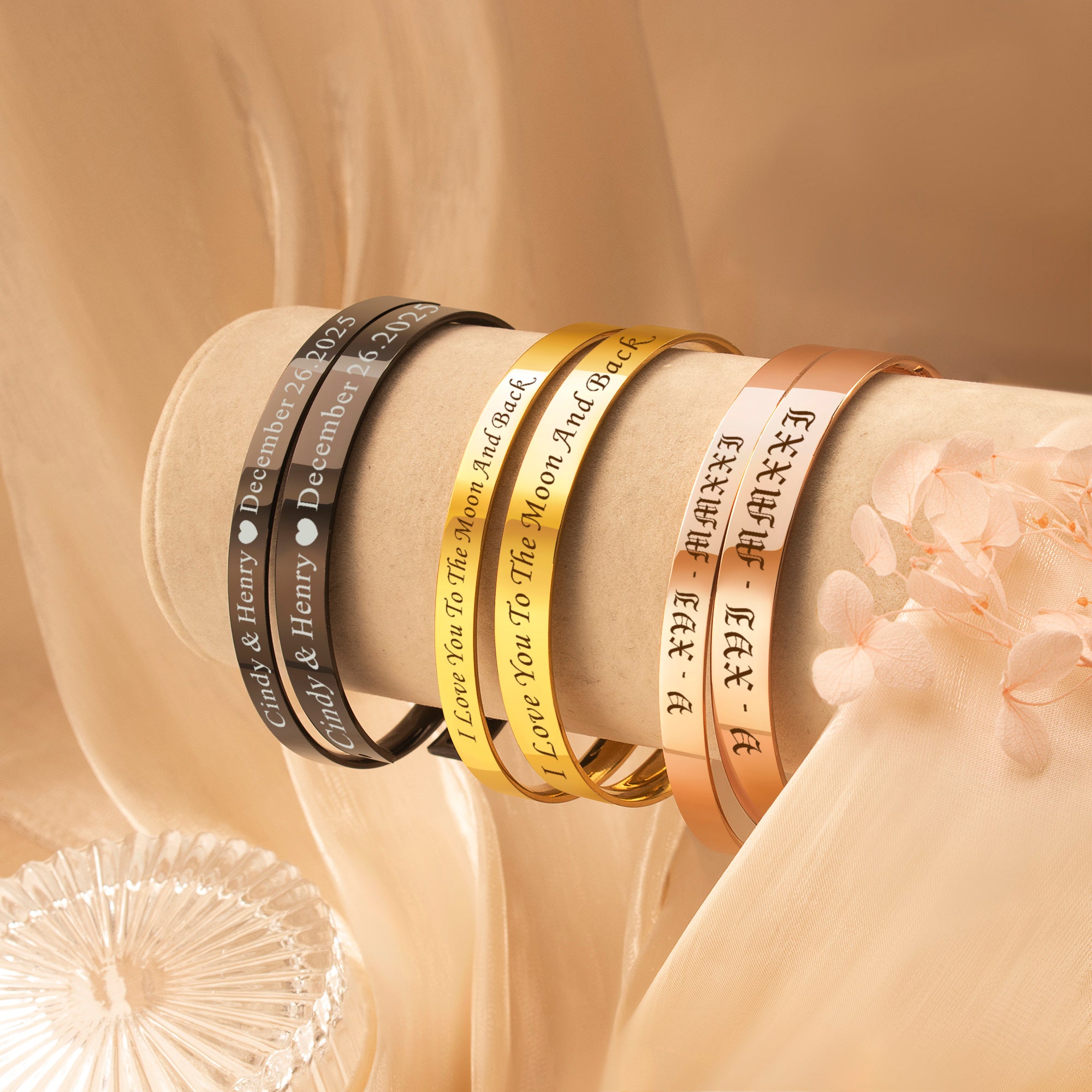 Custom 6mm and 8mm Matching Cuff Bangle Set