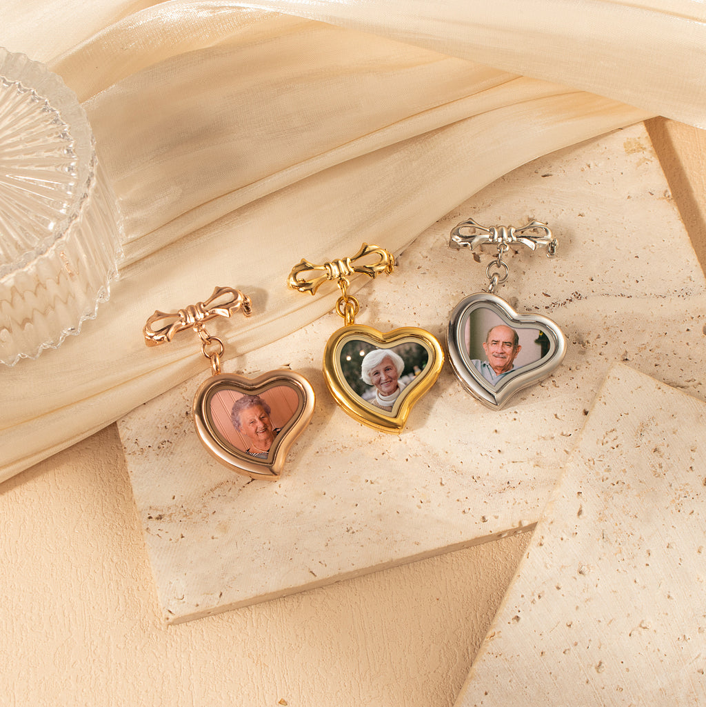Glass Sideways Heart Graduation Photo Locket Brooch Pin