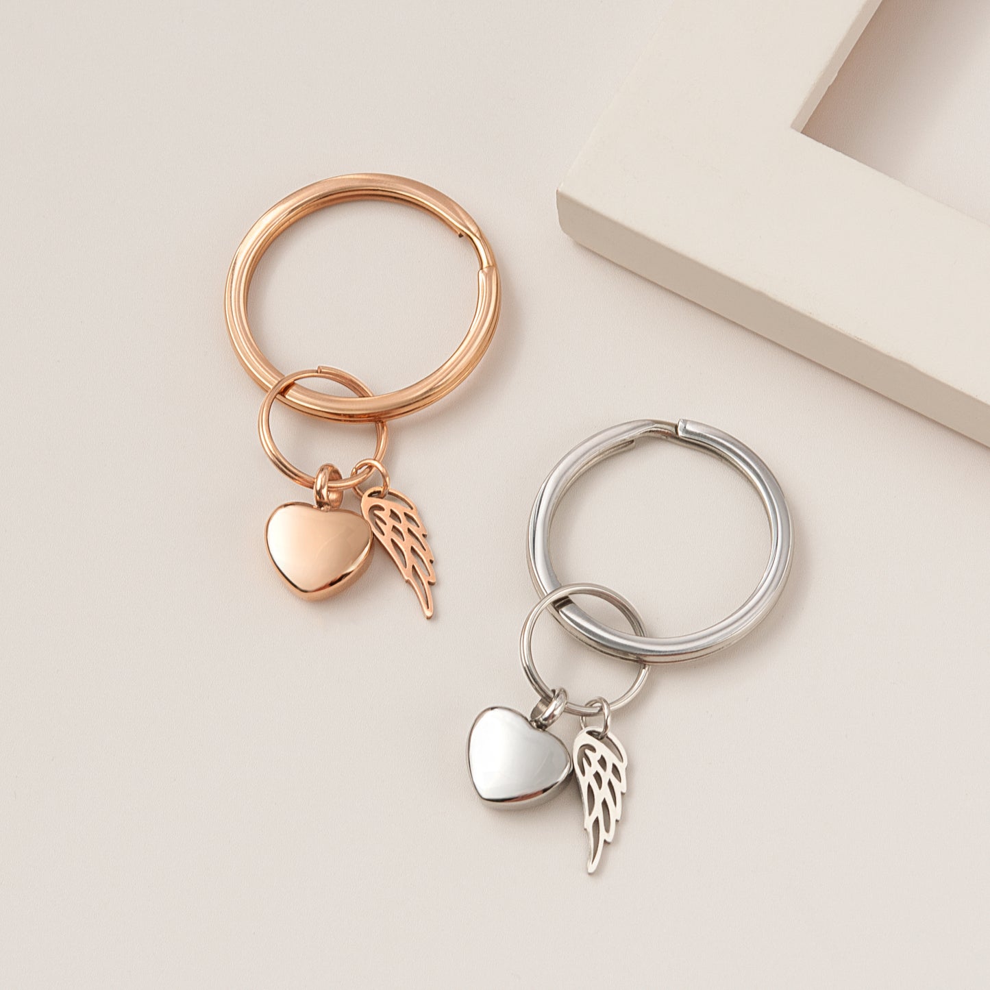 Mini Heart with Angel Wing Charm Memorial Key Chain