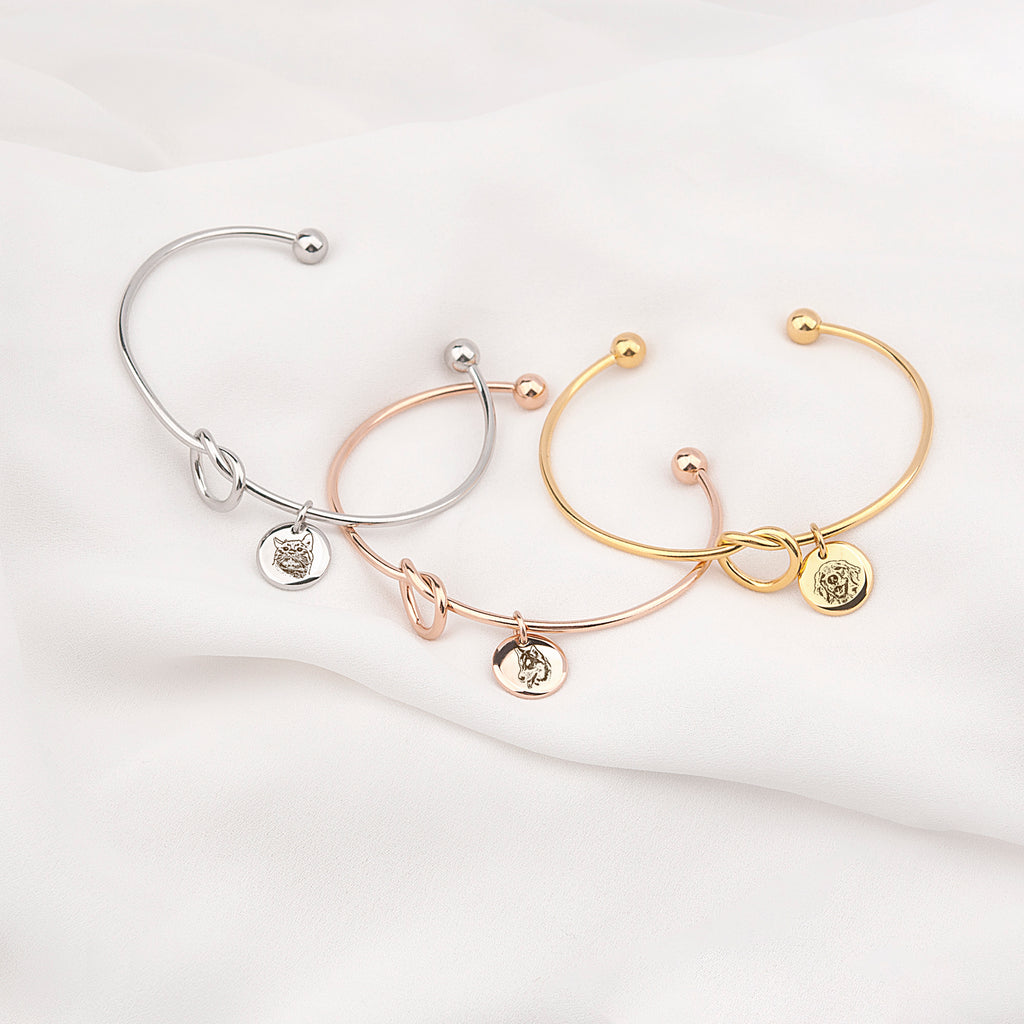 Pet Portrait Photo Custom Cuff Knot Bracelet