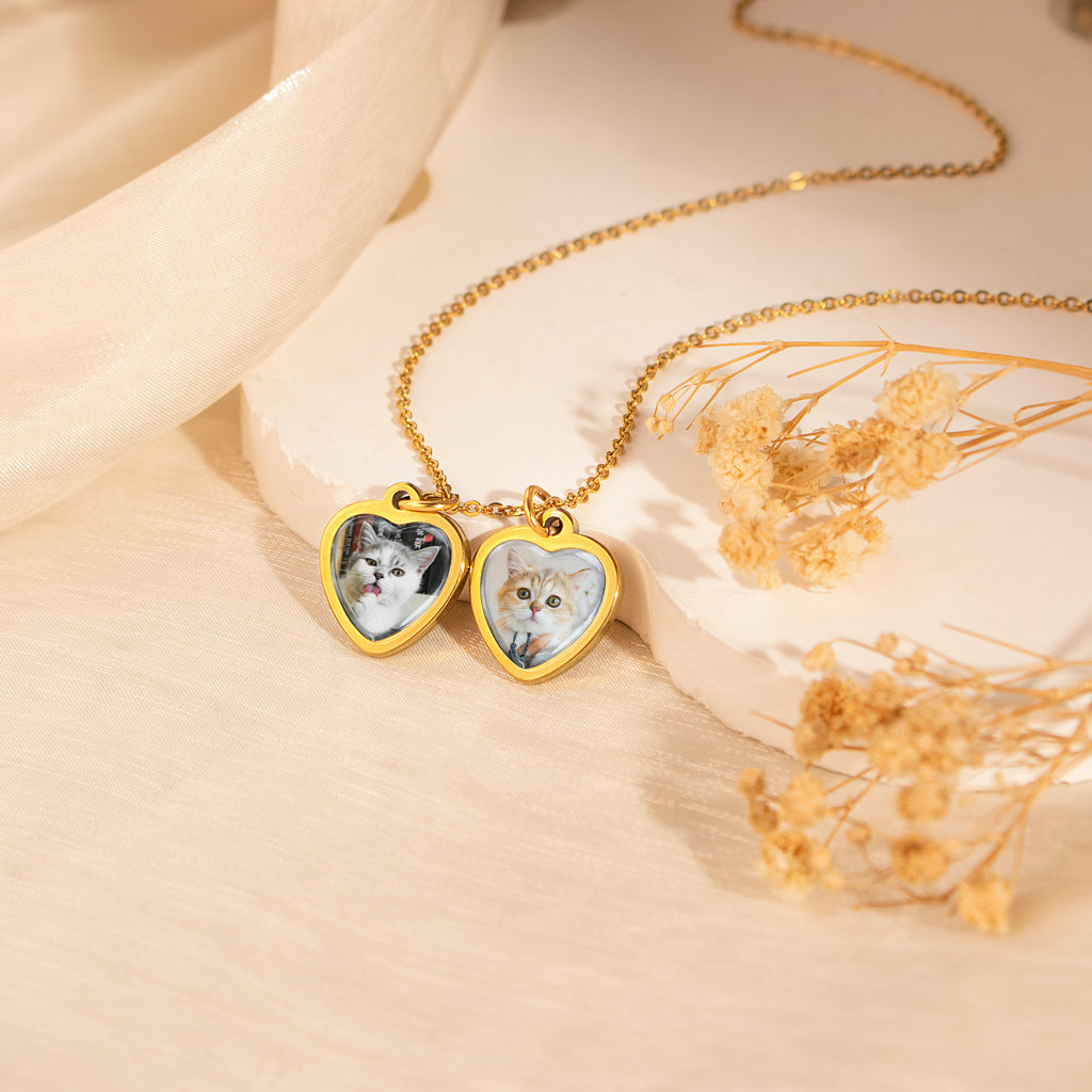Heart Pet Photo Necklace with Glass Dome Cab
