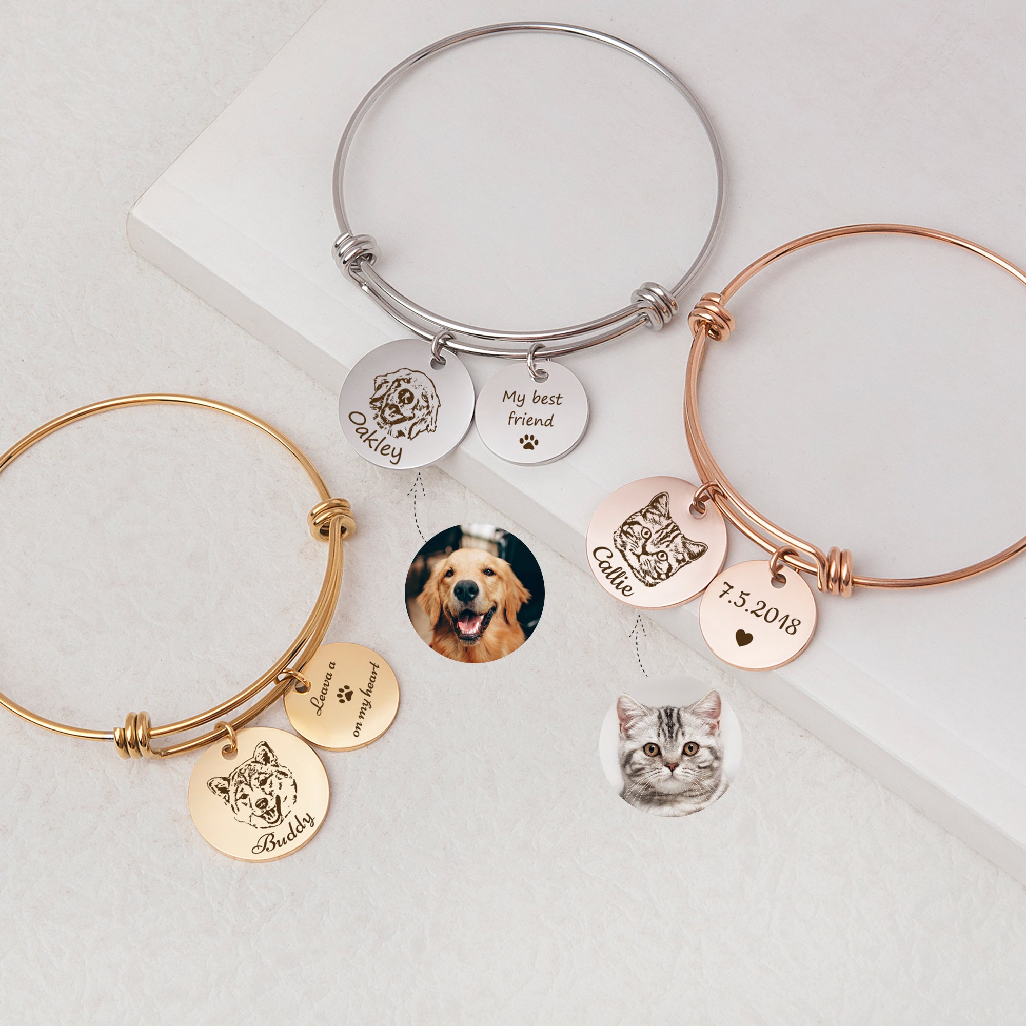 Pet Portrait Charm Adjustable Bangle