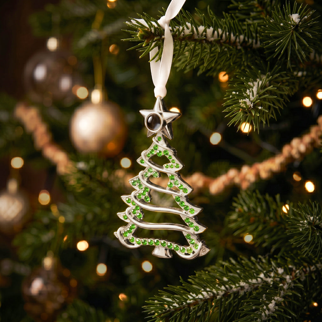 Custom Rhinestone Christmas Tree Photo Projection Ornament