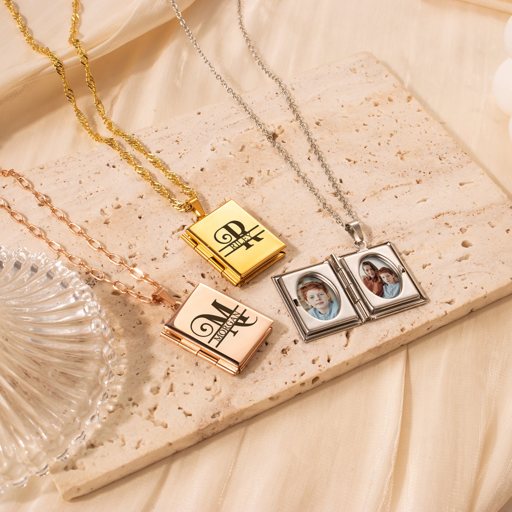 Square Name Photo Locket Necklace