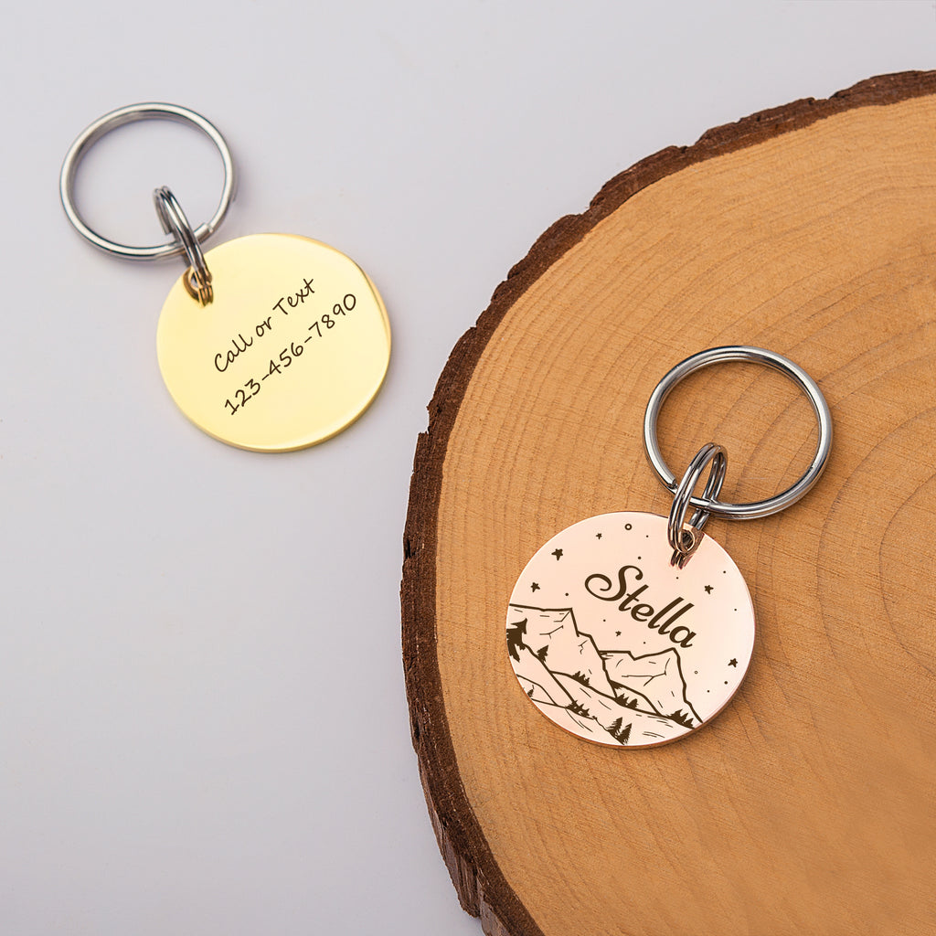 Mountain Starry Sky Round Pet ID Dog Tag