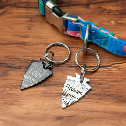 Personalized Arrowhead Shaped Mountain Road Themed Pet ID Dog Tag