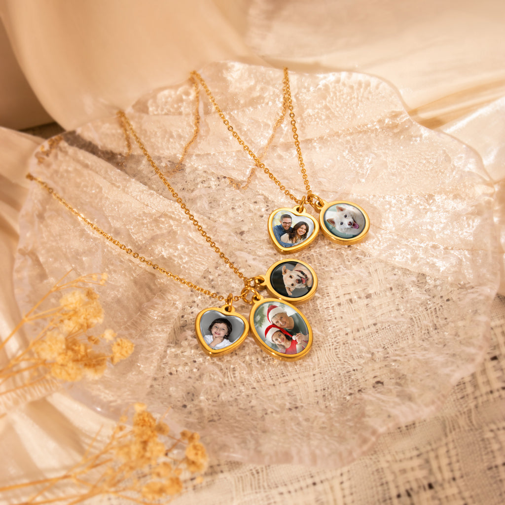 Multi-Shape Photo Necklace with Glass Dome Cab