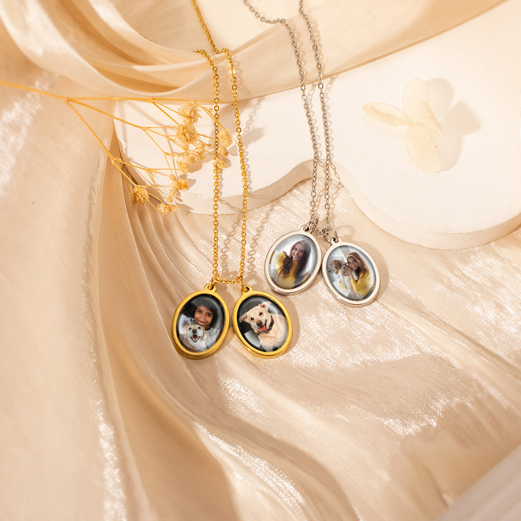Oval Pet Photo Necklace with Glass Dome Cab