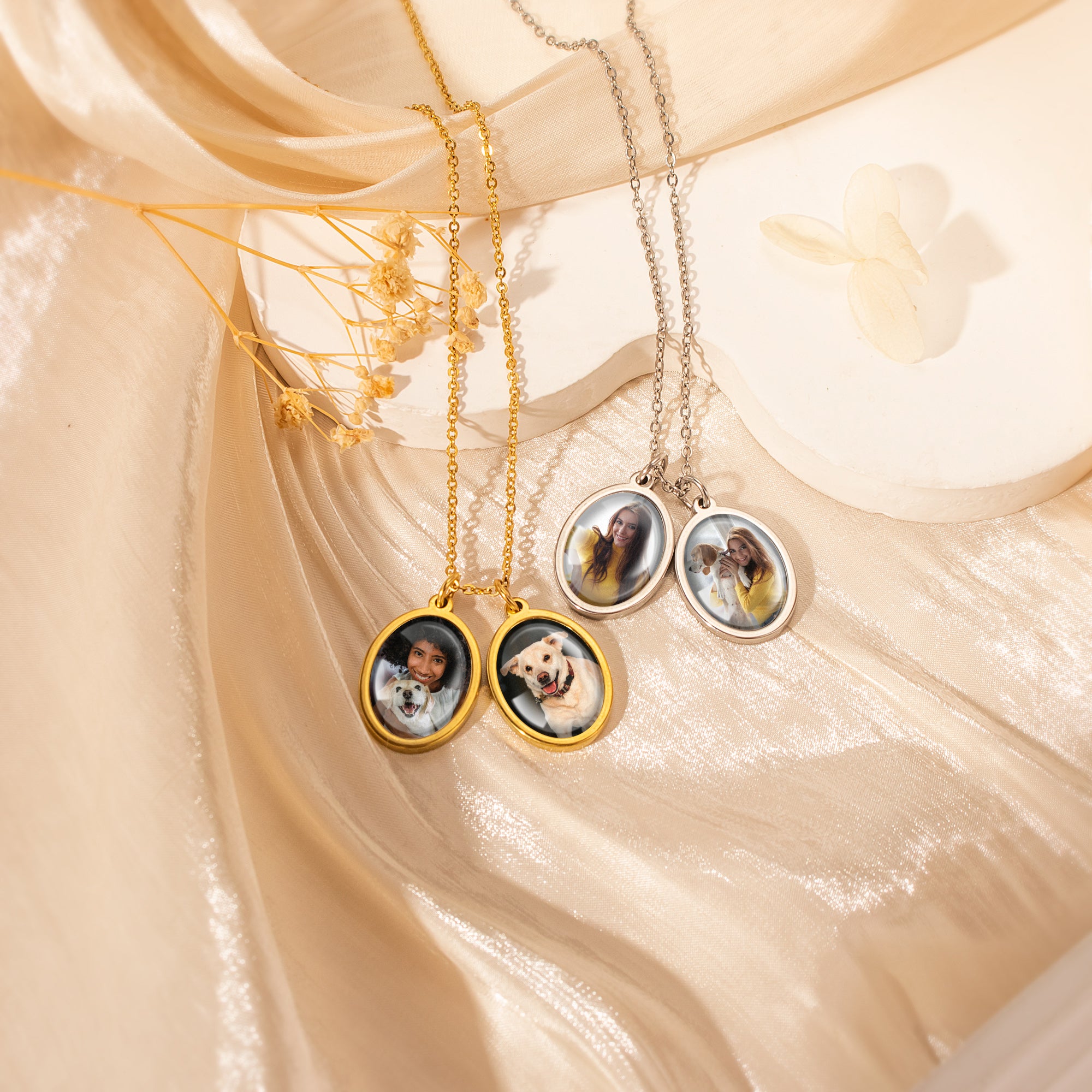 Oval Pet Photo Necklace with Glass Dome Cab