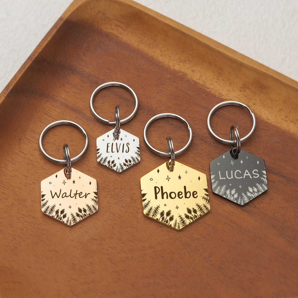 Hexagon Woods and Stars Pet ID Dog Tag