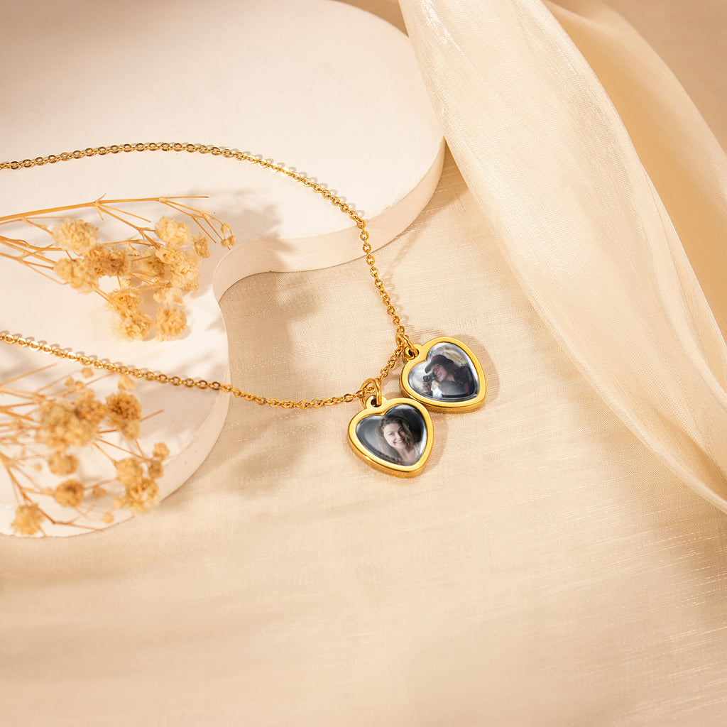 Heart Photo Necklace with Glass Dome Cab